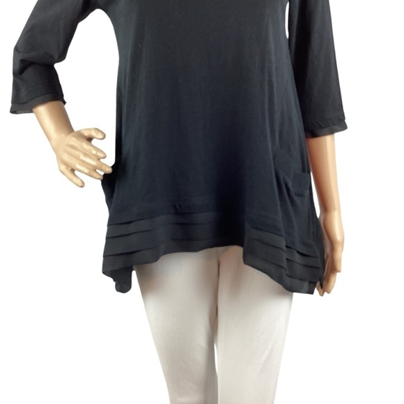 LOGO Lori Goldstein Asymmetrical Hem Top with Chiffon Trim Size XS Black - Picture 3 of 7